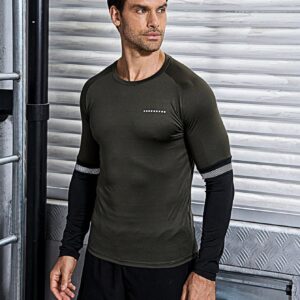 Men Letter Graphic Sports Tee With 2 In 1 Sports Tights, Athletic Suit, Tracksuit Workout Set - Image 5