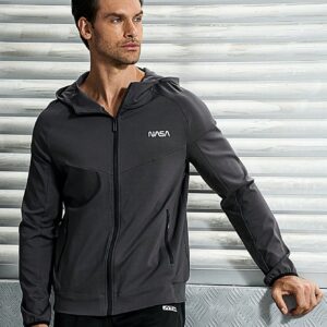 Men Letter Graphic Raglan Sleeve Hooded Sports Jacket Workout Tops - Image 3