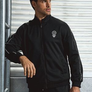 Boyfriend Style Men Letter Graphic Contrast Tape Zip Up Sports Jacket Workout Tops - Image 3