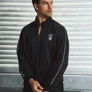 Boyfriend Style Men Letter Graphic Contrast Tape Zip Up Sports Jacket Workout Tops - Image 4