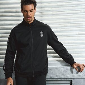 Boyfriend Style Men Letter Graphic Contrast Tape Zip Up Sports Jacket Workout Tops - Image 6