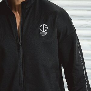 Boyfriend Style Men Letter Graphic Contrast Tape Zip Up Sports Jacket Workout Tops - Image 7