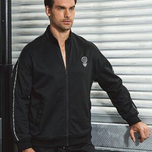 Boyfriend Style Men Letter Graphic Contrast Tape Zip Up Sports Jacket Workout Tops - Image 8
