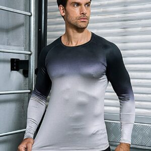 Men'S Gradient Raglan Sleeve Sports T-Shirt Long Sleeve Shirt