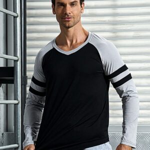 Men Colorblock Raglan Sleeve Sports Tee Long Sleeve Shirt