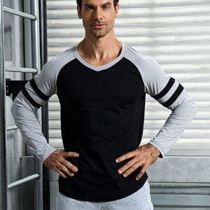 Men Colorblock Raglan Sleeve Sports Tee Long Sleeve Shirt - Image 3