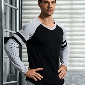 Men Colorblock Raglan Sleeve Sports Tee Long Sleeve Shirt - Image 6
