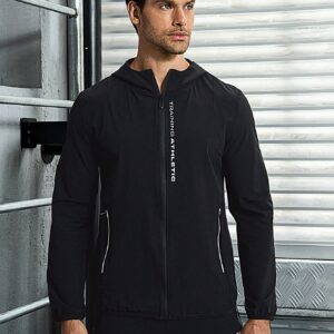 Boyfriend Style Men Letter Graphic Zip Up Hooded Sports Jacket Workout Tops