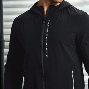 Boyfriend Style Men Letter Graphic Zip Up Hooded Sports Jacket Workout Tops - Image 4