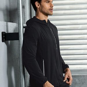 Boyfriend Style Men Letter Graphic Zip Up Hooded Sports Jacket Workout Tops - Image 6