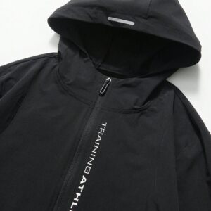 Boyfriend Style Men Letter Graphic Zip Up Hooded Sports Jacket Workout Tops - Image 8