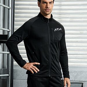 Men Letter Graphic Zip Up Sports Jacket Workout Tops - Image 4