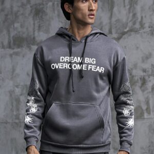 Men Letter Graphic Kangaroo Pocket Drawstring Sports Hoodie Men Sweatshirt