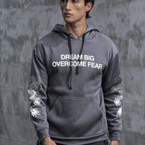 Men Letter Graphic Kangaroo Pocket Drawstring Sports Hoodie Men Sweatshirt - Image 3