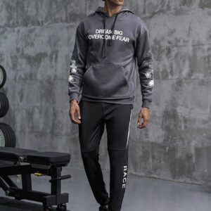 Men Letter Graphic Kangaroo Pocket Drawstring Sports Hoodie Men Sweatshirt - Image 4