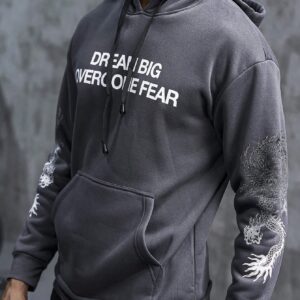 Men Letter Graphic Kangaroo Pocket Drawstring Sports Hoodie Men Sweatshirt - Image 5
