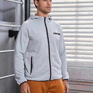 Men's Letter Print Zipper Front Hooded Sports Jacket Workout Tops - Image 4