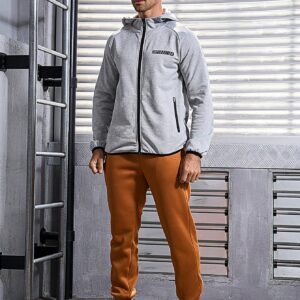Men's Letter Print Zipper Front Hooded Sports Jacket Workout Tops - Image 5