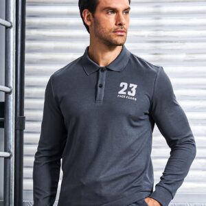 Boyfriend Style Men's Long Sleeve Polo Shirt With Arabic Numeral Print, Turn-Down Collar And Button Placket Workout Tops Golf Shirt