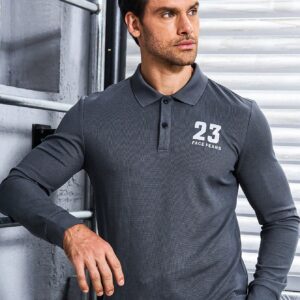 Boyfriend Style Men's Long Sleeve Polo Shirt With Arabic Numeral Print, Turn-Down Collar And Button Placket Workout Tops Golf Shirt - Image 4