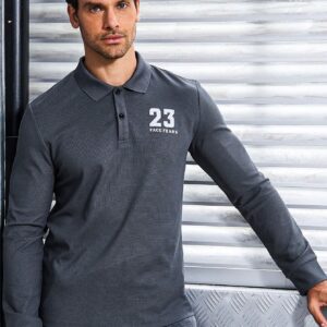 Boyfriend Style Men's Long Sleeve Polo Shirt With Arabic Numeral Print, Turn-Down Collar And Button Placket Workout Tops Golf Shirt - Image 5