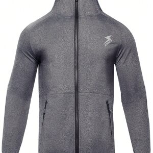 Men's Letter Printed Zipper Front Sports Jacket Workout Tops Grey Jacket