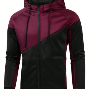 Boyfriend Style Men's Color Block Drawstring Sports Jacket Workout Tops