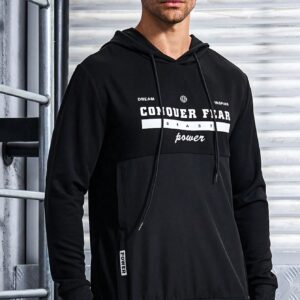 Men's Letter Pattern Drawstring Hooded Sports Sweatshirt Hoodie Men Sweatshirt - Image 7
