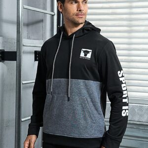 Men's Splicing Pocket Design Drawstring Hooded Sporty Sweatshirt Hoodie Men Sweatshirt Men's Gym Wearmen's Workout Clothesmen's Gym Clothesgym Hoodiegym Long Sleeve Top - Image 3