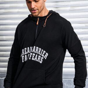 Men's Slogan Print Drawstring Hooded Track Jacket Workout Tops