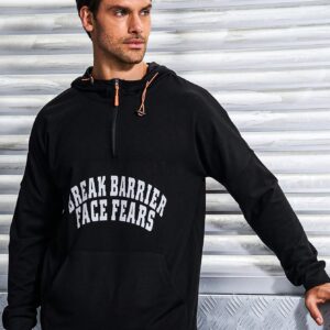 Men's Slogan Print Drawstring Hooded Track Jacket Workout Tops - Image 3