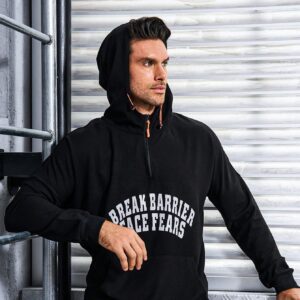 Men's Slogan Print Drawstring Hooded Track Jacket Workout Tops - Image 4