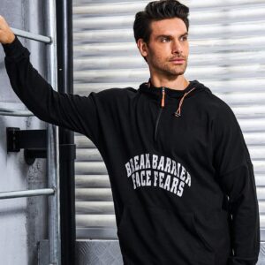 Men's Slogan Print Drawstring Hooded Track Jacket Workout Tops - Image 5
