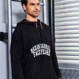 Men's Slogan Print Drawstring Hooded Track Jacket Workout Tops - Image 7