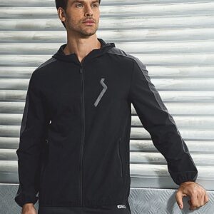 Men Graphic Print Zip Up Hooded Sports Jacket Workout Tops
