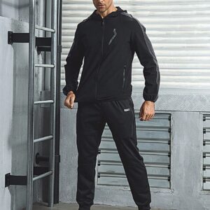 Men Graphic Print Zip Up Hooded Sports Jacket Workout Tops - Image 3