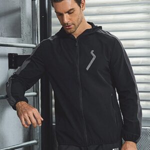 Men Graphic Print Zip Up Hooded Sports Jacket Workout Tops - Image 4