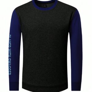 Boyfriend Style Men's Color Block Letter Print Sporty Sweatshirt Boyfriend Style Men Sweatshirt - Image 3