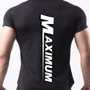 Men's Printed Black Short Sleeve Sport T-Shirt Workout Tops