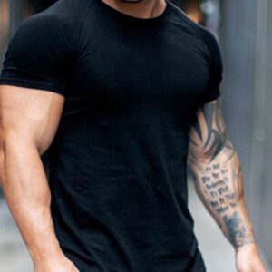 Men's Printed Black Short Sleeve Sport T-Shirt Workout Tops - Image 4