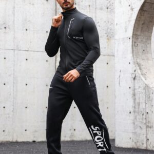 Men Letter Graphic Zip Up Sports Jacket Workout Tops - Image 5