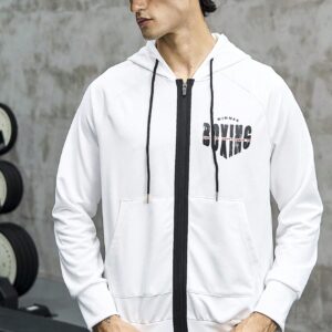 Boyfriend Style Men's Letter Printed Drawstring Hooded Sports Jacket Workout Tops - Image 4