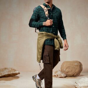 Men Plaid Print Pocket Patched Shirt Without Tee - Image 3