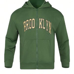 Boyfriend Style Men's Hooded Sports Jacket With Printed Letters Workout Tops