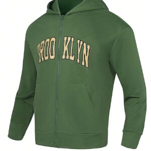 Boyfriend Style Men's Hooded Sports Jacket With Printed Letters Workout Tops - Image 5
