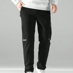 Men's Cycling Pants With Letter Pattern, Zipper And Diagonal Pockets Biker Trousers