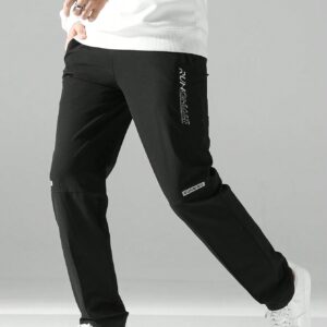 Men's Cycling Pants With Letter Pattern, Zipper And Diagonal Pockets Biker Trousers - Image 3