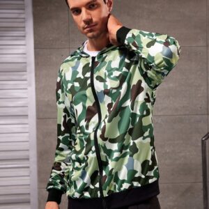 Men's Camouflage Zipper Closure Sports Hoodie Workout Tops