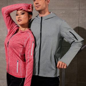 Boyfriend Style Men's Solid Color Zipper Hooded Sports Jacket Workout Tops Grey Jacket