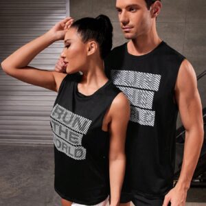 Men's Letter Printed Sports Tank Top Workout Tops , Stringer , Graphic , Couple Bathing , Plain